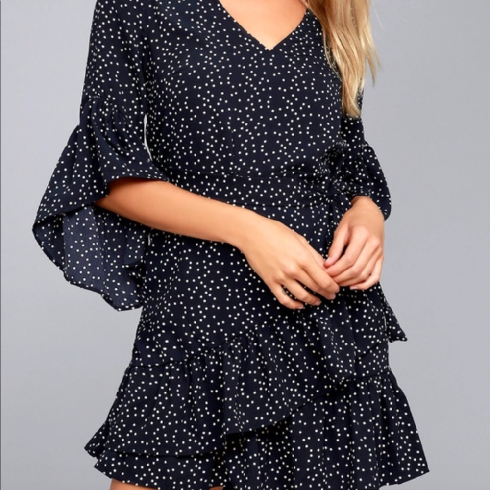 Lulus Navy Polka Dot Wrap Dress